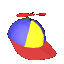 image: a tri-coloured baseball cap with a propeller