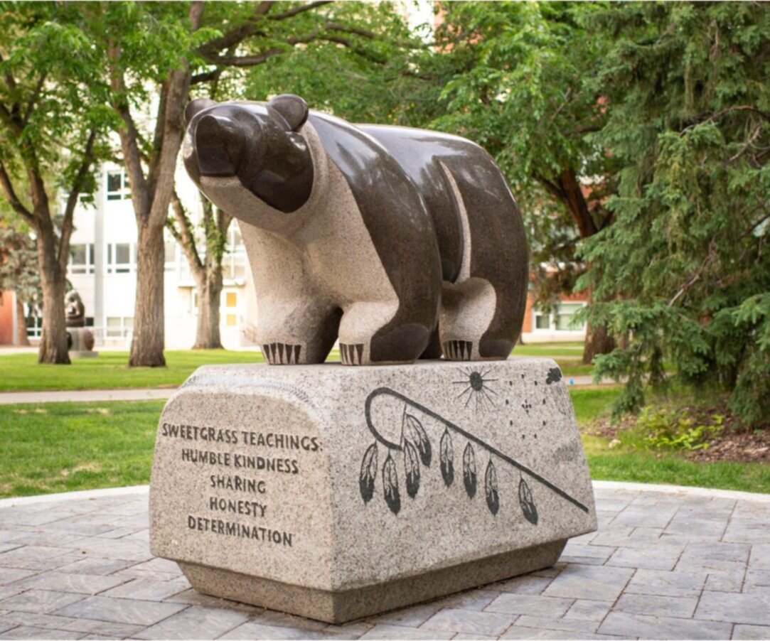 image: a statue of the sweetgrass beat in Main Quad